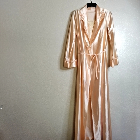 Vintage miss Elaine 60/70 Union satin long robe with nightgown sz M - Picture 1 of 15